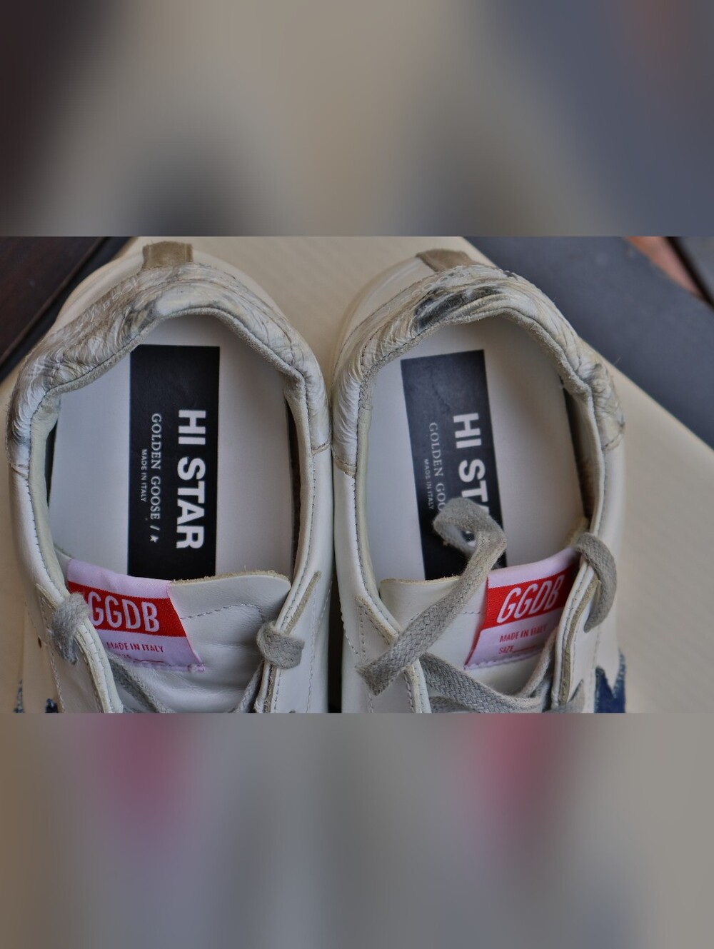 Golden Goose Hi Star Sneakers White Leather Navy Star Pink Tab Size 39 EU 8.5 US - Picture 16 of 17